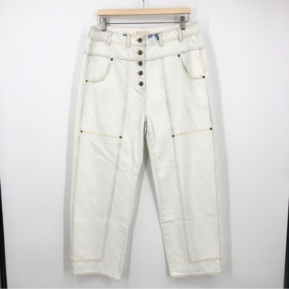 NEW Ulla Johnson August Pant Jeans In White Wash Multi Button Straight Leg 12 - Picture 3 of 7